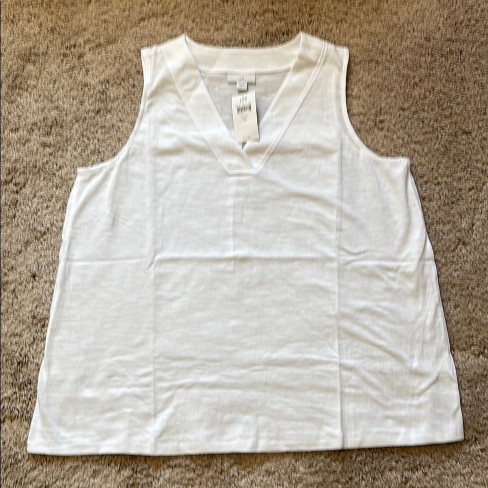J. Jill White V-Neck Slub Cotton Tank Top-new with tags